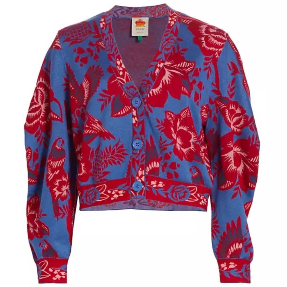 FARM Rio Vibrant Red and Blue Cardigan
